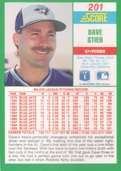 1990 Score #201 Dave Stieb Back