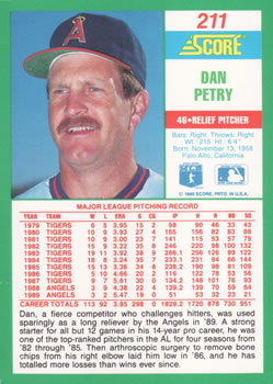 1990 Score #211 Dan Petry Back