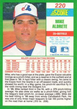 1990 Score #220 Mike Aldrete Back