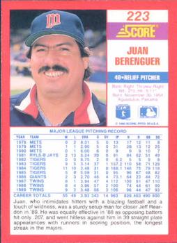 1990 Score #223 Juan Berenguer Back