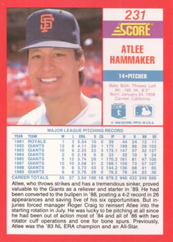 1990 Score #231 Atlee Hammaker Back