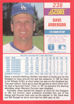 1990 Score #238 Dave Anderson Back