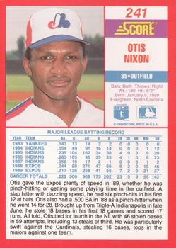 1990 Score #241 Otis Nixon Back