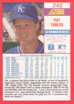 1990 Score #242 Pat Tabler Back