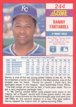 1990 Score #244 Danny Tartabull Back