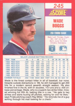 1990 Score #245 Wade Boggs Back