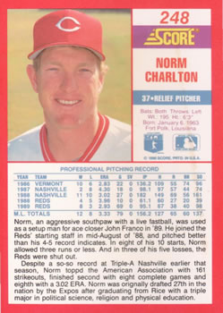 1990 Score #248 Norm Charlton Back