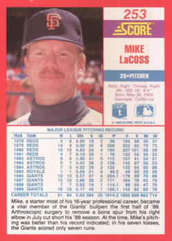 1990 Score #253 Mike LaCoss Back