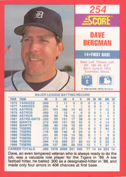 1990 Score #254 Dave Bergman Back