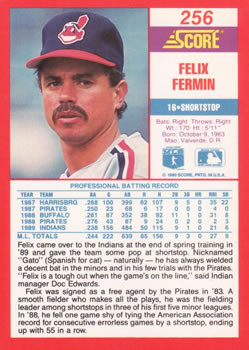 1990 Score #256 Felix Fermin Back