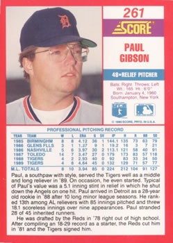 1990 Score #261 Paul Gibson Back