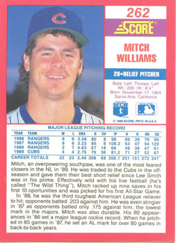 1990 Score #262 Mitch Williams Back