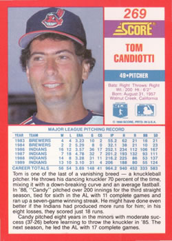 1990 Score #269 Tom Candiotti Back