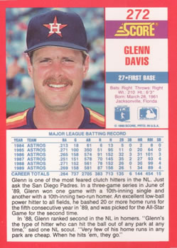 1990 Score #272 Glenn Davis Back