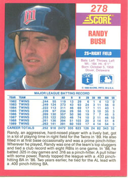 1990 Score #278 Randy Bush Back