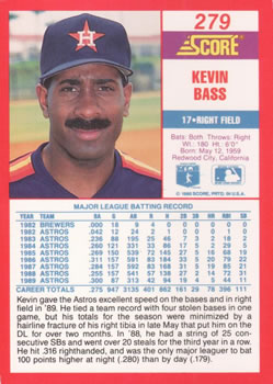 1990 Score #279 Kevin Bass Back