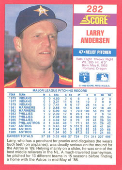 1990 Score #282 Larry Andersen Back