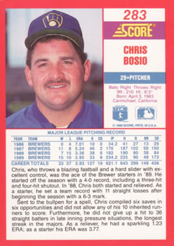 1990 Score #283 Chris Bosio Back