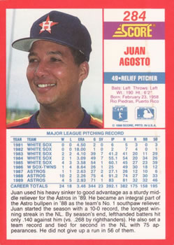 1990 Score #284 Juan Agosto Back