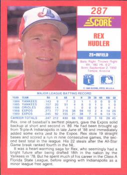 1990 Score #287 Rex Hudler Back