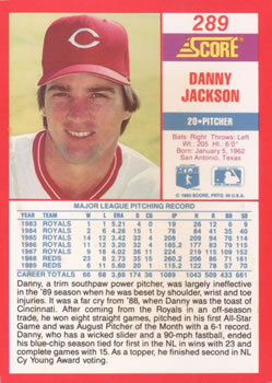 1990 Score #289 Danny Jackson Back