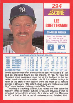 1990 Score #294 Lee Guetterman Back