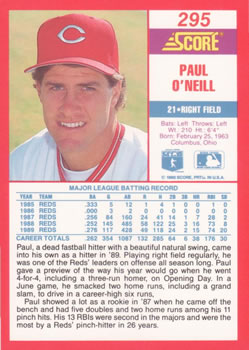 1990 Score #295 Paul O'Neill Back