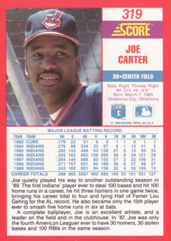1990 Score #319 Joe Carter Back