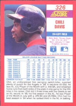 1990 Score #326 Chili Davis Back