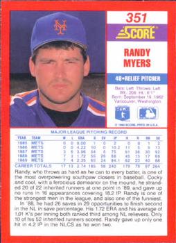 1990 Score #351 Randy Myers Back