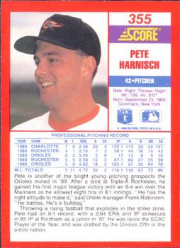 1990 Score #355 Pete Harnisch Back
