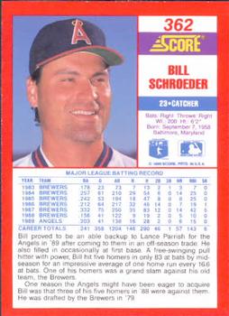 1990 Score #362 Bill Schroeder Back