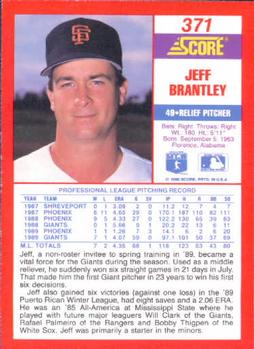 1990 Score #371 Jeff Brantley Back