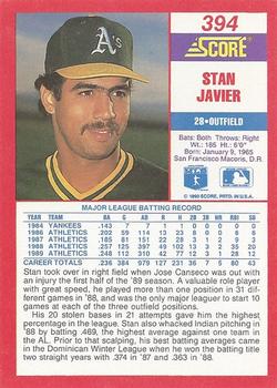 1990 Score #394 Stan Javier Back
