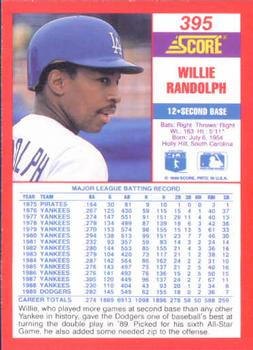 1990 Score #395 Willie Randolph Back