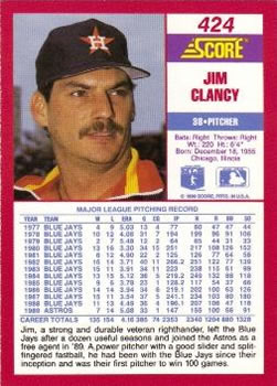 1990 Score #424 Jim Clancy Back