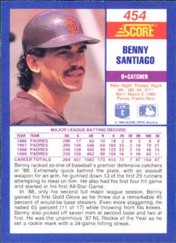 1990 Score #454 Benny Santiago Back