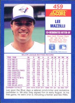 1990 Score #459 Lee Mazzilli Back