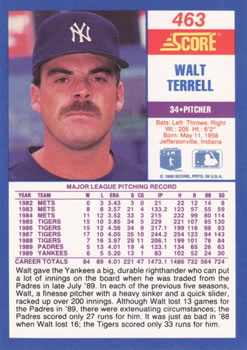1990 Score #463 Walt Terrell Back