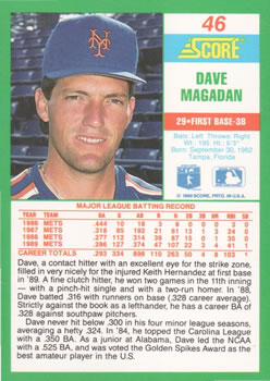 1990 Score #46 Dave Magadan Back