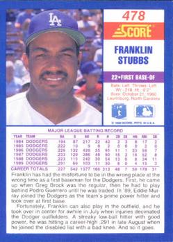 1990 Score #478 Franklin Stubbs Back