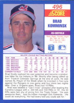 1990 Score #496 Brad Komminsk Back