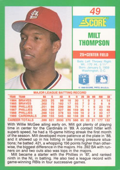 1990 Score #49 Milt Thompson Back