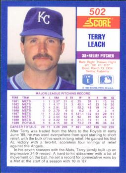 1990 Score #502 Terry Leach Back