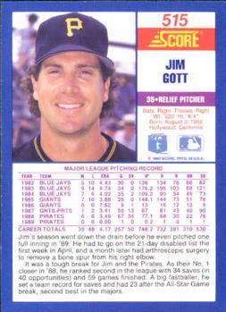 1990 Score #515 Jim Gott Back