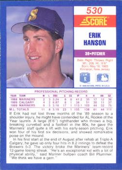 1990 Score #530 Erik Hanson Back