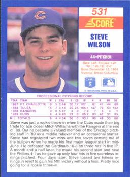 1990 Score #531 Steve Wilson Back