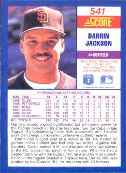 1990 Score #541 Darrin Jackson Back