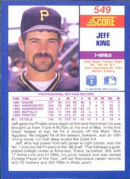 1990 Score #549 Jeff King Back