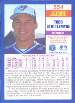1990 Score #554 Todd Stottlemyre Back